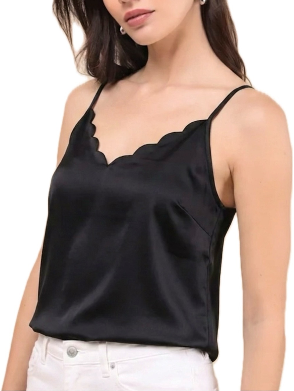 Socialite Black Scalloped Edge Cami Size M V-Neck Camisole Lingerie Fairy Goth